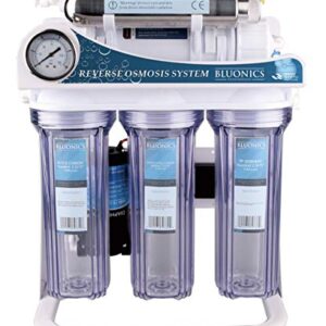 Bluonics Ultraviolet Reverse Osmosis 100GPD Water Sterilizer Filter System for Drinking Water with 6W Under Sink UV - 6 Stage 100GPD RO Filter NSF Certified Membrane and Clear Housings