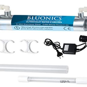 Bluonics Ultraviolet Reverse Osmosis 100GPD Water Sterilizer Filter System for Drinking Water with 6W Under Sink UV - 6 Stage 100GPD RO Filter NSF Certified Membrane and Clear Housings