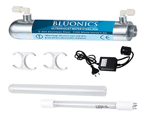 Bluonics Ultraviolet Reverse Osmosis 100GPD Water Sterilizer Filter System for Drinking Water with 6W Under Sink UV - 6 Stage 100GPD RO Filter NSF Certified Membrane and Clear Housings