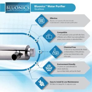 Bluonics Ultraviolet Reverse Osmosis 100GPD Water Sterilizer Filter System for Drinking Water with 6W Under Sink UV - 6 Stage 100GPD RO Filter NSF Certified Membrane and Clear Housings