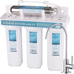 Bluonics 4 Stage Drinking Water Filter UV Ultraviolet Light Purifier for Under Sink Filtration System