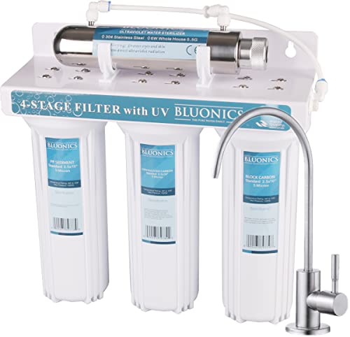 Bluonics 4 Stage Drinking Water Filter UV Ultraviolet Light Purifier for Under Sink Filtration System