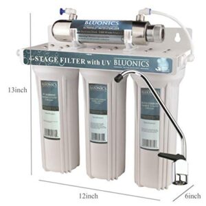 Bluonics 4 Stage Drinking Water Filter UV Ultraviolet Light Purifier for Under Sink Filtration System