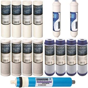 bluonics reverse osmosis replacement filter set ro cartridges (15 pcs) w/ 100 gpd membrane