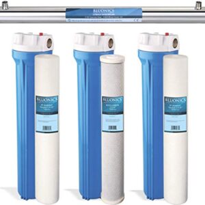 Bluonics Powerful Whole House & Well Water System 55W UV Ultraviolet w/Sediment & CTO Carbon with Solid Blue Housing 2.5"x20" Ideal for Residential and Commercial Use with City/Municipal or Well Water