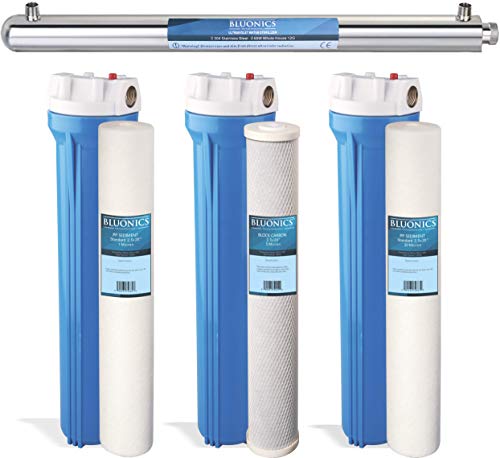 Bluonics Powerful Whole House & Well Water System 55W UV Ultraviolet w/Sediment & CTO Carbon with Solid Blue Housing 2.5"x20" Ideal for Residential and Commercial Use with City/Municipal or Well Water