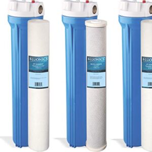 Bluonics Powerful Whole House & Well Water System 55W UV Ultraviolet w/Sediment & CTO Carbon with Solid Blue Housing 2.5"x20" Ideal for Residential and Commercial Use with City/Municipal or Well Water