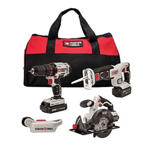 porter-cable 20v max power tool combo kit, 4-tool cordless power tool set with 2 batteries and charger (pcck616l4)