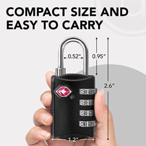 TSA Luggage Locks (2 Pack) - 4 Digit Combination Steel Padlocks - Approved Travel Lock for Suitcases & Baggage - TSA Lock - Black