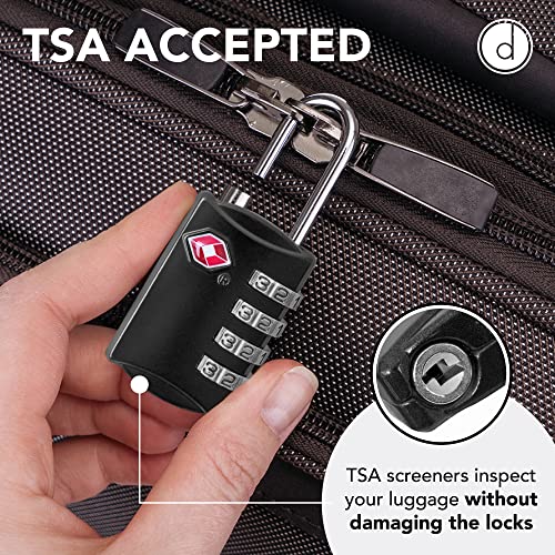 TSA Luggage Locks (2 Pack) - 4 Digit Combination Steel Padlocks - Approved Travel Lock for Suitcases & Baggage - TSA Lock - Black