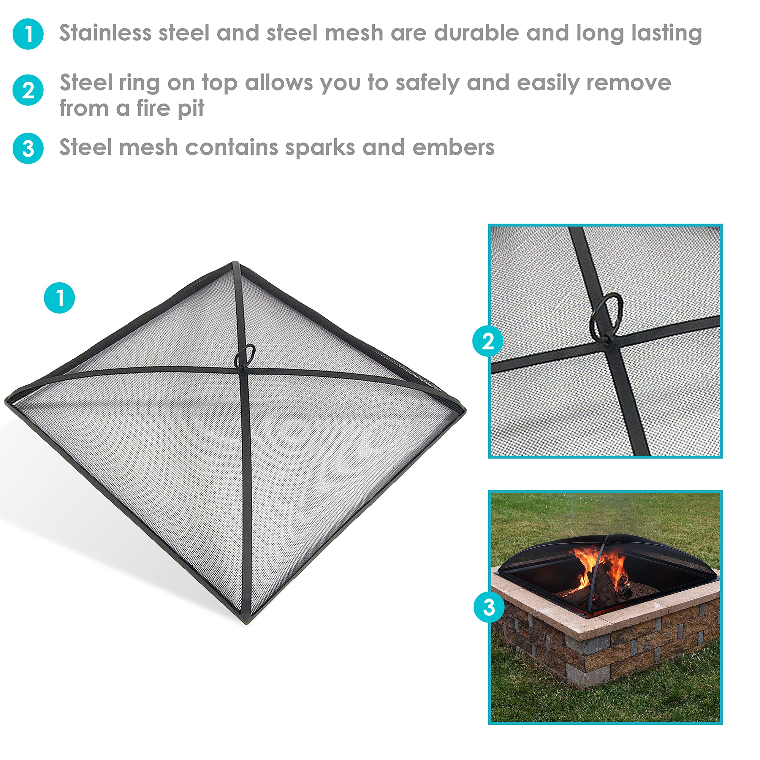 Sunnydaze Heavy-Duty Black Steel Mesh Fire Pit Spark Screen Cover - 30-Inch Square