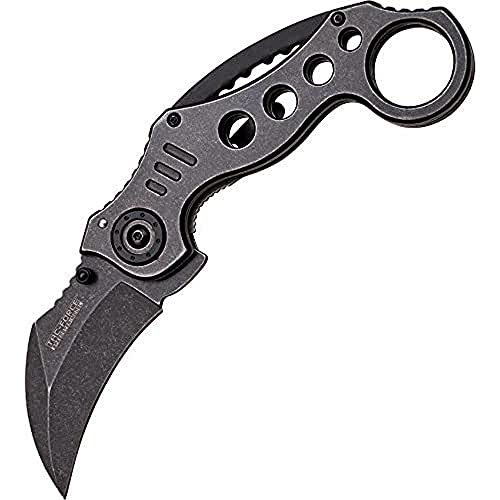 TAC Force TF-578SW Spring Assist Folding Knife, Black Stonewashed Hawkbill Blade, Black Stonewashed Handle, 5" Closed