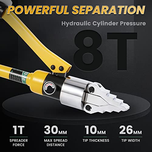 Huanyu Integral Hydraulic Flange Spreader 8T Portable Hydraulic Flange Separator Manual Flange Splitter Alloy Steel Pliers Max Spread 1-3/16" Fast Oil Return for Pipeline Maintenance Yellow YQ-30