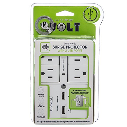 Hype Volt 90 Degree Wall Tap Swivel Surge Protector with 2 Usb Charging Ports