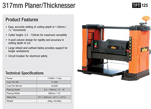 Triton TPT125 High Performance Benchtop Planer with 12-1/2" Cutting Width