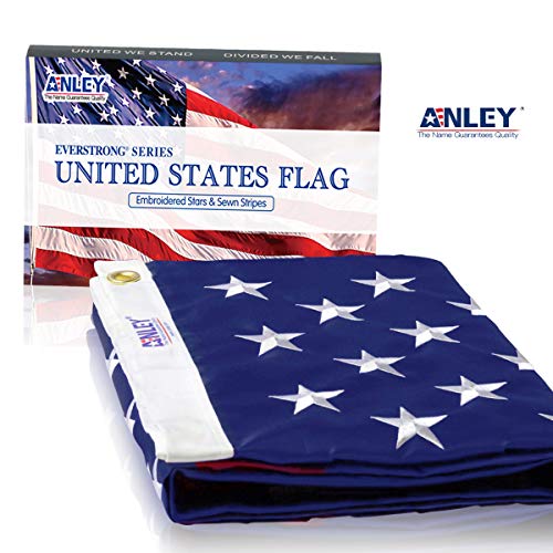 ANLEY EverStrong Series American US Flag 5x8 Foot Heavy Duty Nylon - Embroidered Stars and Sewn Stripes - 4 Rows of Lock Stitching - USA Banner Flags with Brass Grommets 5 X 8 Ft