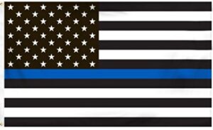 thin blue line american flag - 3 by 5 foot flag honoring our men and women of law enforcement- black, white, and blue with brass grommets
