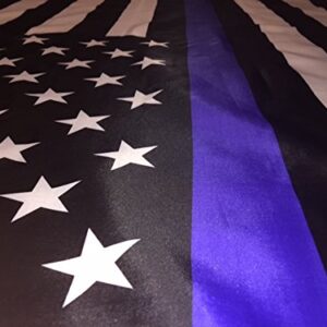 Thin Blue Line American Flag - 3 by 5 Foot Flag Honoring our Men and Women of Law Enforcement- Black, White, and Blue with Brass Grommets