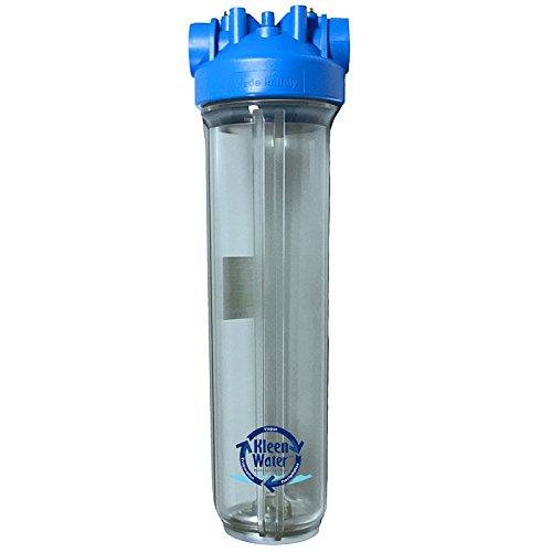 KleenWater Premier 4520 Water Filter System - Transparent (Clear) Housing - 1.5 Inch Inlet/Outlet - 40 GPM with Bracket, Wrench and Three KW4520G Meltblown 5 Micron Sediment Cartridges