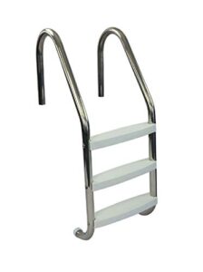 aqua select three tread stainless steel pool ladder | entry and exit system for in-ground swimming pools | 250 pound capacity | 1.90-inch outer diameter | with non-slip plastic white steps