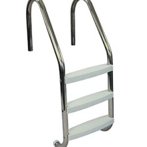 Aqua Select Three Tread Stainless Steel Pool Ladder | Entry and Exit System for In-Ground Swimming Pools | 250 Pound Capacity | 1.90-Inch Outer Diameter | with Non-Slip Plastic White Steps