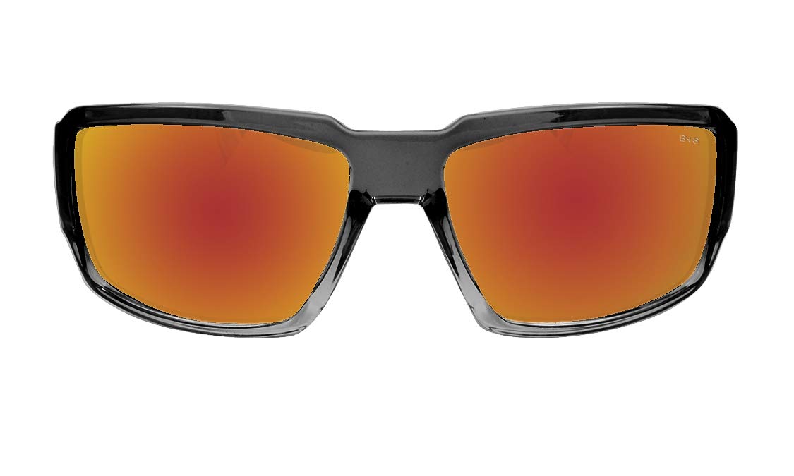 BOMBER Floating Safety Glasses for Men, 2-Tone Crystal Smoke frame, Red Mirror PC Safety lens, Non-Slip foam lining, ANSI Z87+ Compliant, Safe for Rugged Activity, Wet Conditions.