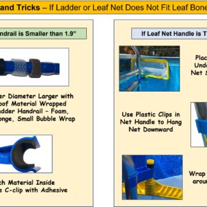 Leaf Bone - Leaf Net Skimmer Clip, In-Ground Swimming Pools and ONLY 1.9" Steel Ladder Handrails (Net Not Included), Leaf Rake Ladder Attachment