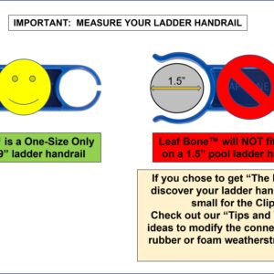 Leaf Bone - Leaf Net Skimmer Clip, In-Ground Swimming Pools and ONLY 1.9" Steel Ladder Handrails (Net Not Included), Leaf Rake Ladder Attachment