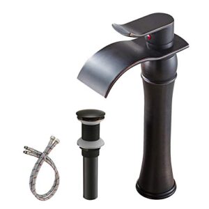bwe vessel sink faucet oil rubbed bronze farmhouse waterfall single hole bathroom faucet with pop up drain without overflow and supply line bath basin single handle faucets sink lavatory mixer tap