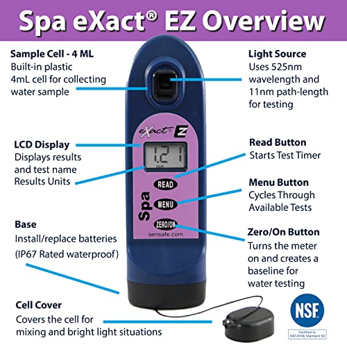 eXact 486202 Spa EZ Photometer - Clamshel - 6-Tests Each | | Detects Alkalinity, Bromine, Calcium, Chlorine, and pH | USA Quality