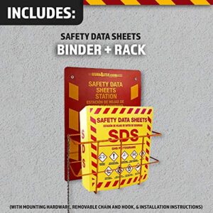 SDS Display Rack and Binder Set -Includes Bilingual Heavy Duty 3-Ring Binder with 3 Inch Capacity Holds Over 700 Sheets, Metal Wire Rack, Highly Visible Wall Mount Station, Detachable Chain and Hook, Mounting Hardware with Instructions