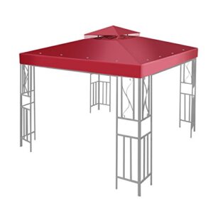 flexzion 8x8 gazebo canopy replacement top waterproof cover - outdoor gazebo canopy cover - double tier uv30 cover for canopies, garden, patio, yard tent (red)