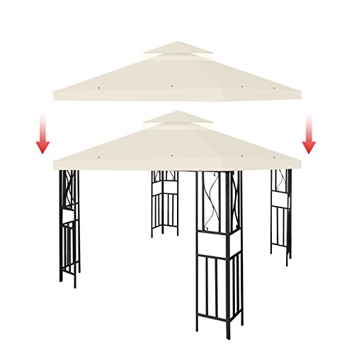 Flexzion 10'x10' Gazebo Replacement Canopy Top Cover (Ivory) - Dual Tier with Plain Edge Polyester UV30 Water Resistant for Outdoor Garden Patio Pavilion Sun Shade