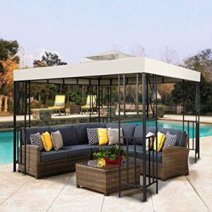 Flexzion 10'x10' Gazebo Replacement Canopy Top Cover (Ivory) - Dual Tier with Plain Edge Polyester UV30 Water Resistant for Outdoor Garden Patio Pavilion Sun Shade