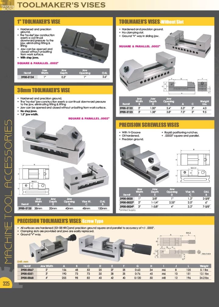 HHIP 3900-2603 2' Precision Sine Vise, 2-5/8' Opening