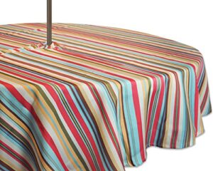 dii indoor/outdoor tabletop collection multi-use, machine washable, striped, tablecloth, 60" round w/zipper, summer print