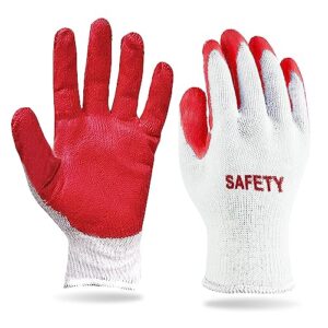 stix-on safety non-slip 300 pairs red latex cotton multi-purpose work gloves- nitrile dipped & rubber palm coated for a firm grip- heavy duty premium-construction-moving-warehouse-garden-gloves