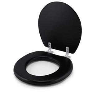 J&V Textiles Embroidered Soft Round Toilet Seat With Easy Clean & Change Hinge, Padded (Black)