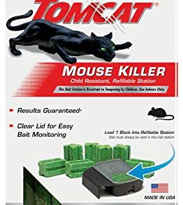 Tomcat Mouse Killer Child Resistant, Refillable Station with Clear Lid for Easy Monitoring, 1 Bait Station and 8 Refills