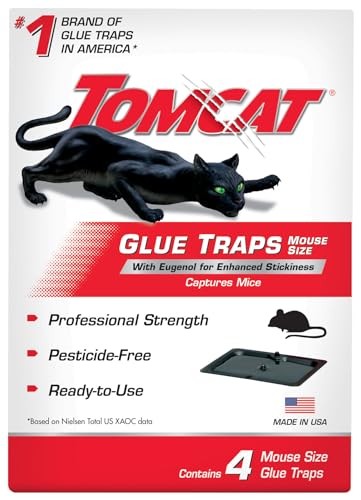 Tomcat Mouse Trap with Immediate Grip Glue for Mice, Cockroaches, Spiders, and Scorpions, Ready-To-Use, 4 Traps