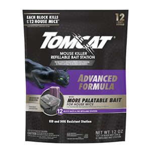 tomcat mouse killer refillable bait station with advanced formula bait, 1 station and 12 poison block refills