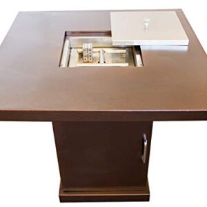 Hiland GSF-PR-PC Propane Fire Pit, 42,000 BTU, Stainless Steel Lid w/Fire Glass, Square, Hammered Bronze