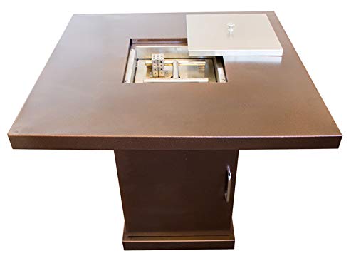 Hiland GSF-PR-PC Propane Fire Pit, 42,000 BTU, Stainless Steel Lid w/Fire Glass, Square, Hammered Bronze