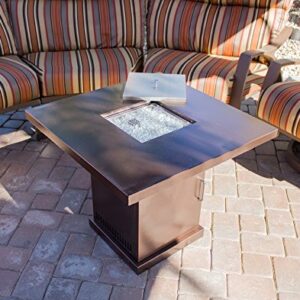 Hiland GSF-PR-PC Propane Fire Pit, 42,000 BTU, Stainless Steel Lid w/Fire Glass, Square, Hammered Bronze