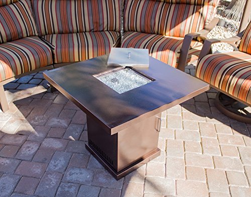 Hiland GSF-PR-PC Propane Fire Pit, 42,000 BTU, Stainless Steel Lid w/Fire Glass, Square, Hammered Bronze