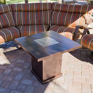 Hiland GSF-PR-PC Propane Fire Pit, 42,000 BTU, Stainless Steel Lid w/Fire Glass, Square, Hammered Bronze