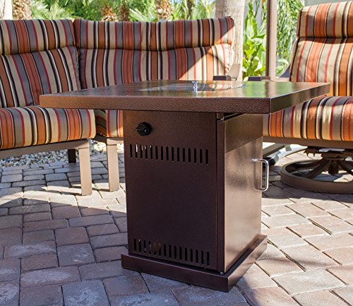 Hiland GSF-PR-PC Propane Fire Pit, 42,000 BTU, Stainless Steel Lid w/Fire Glass, Square, Hammered Bronze