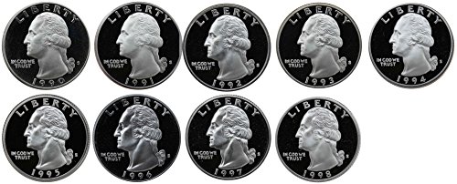 1990-1998 S Washington Quarters Gem Proof Run 9 Coins US Mint Decade Lot Complete 1990's Set