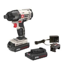 porter cable 20v max* 1/4 in. cordless impact driver kit, hex head, compact (pcc641lb)