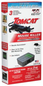 tomcat mouse killer disposable station for indoor use - child resistant, 3 stations with 1 bait each